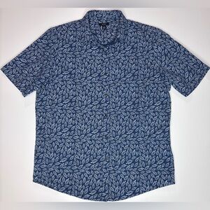 Alfani Blue Leaf Print Button Up Shirt Mens Large Cotton Tropical Resort